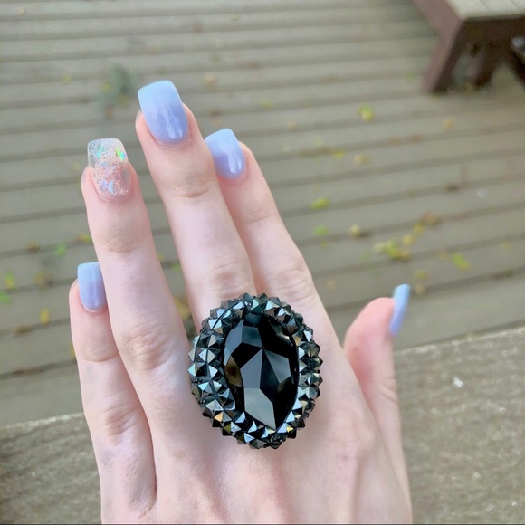 Swarovski Ring Black Hematite Jet Vesue Cocktail - Picture 3 of 12